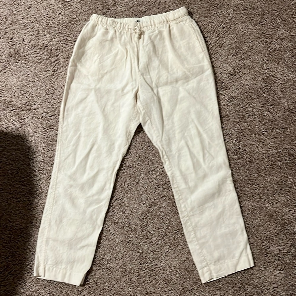 Zara Cream Linen-Blend Drawstring Pants